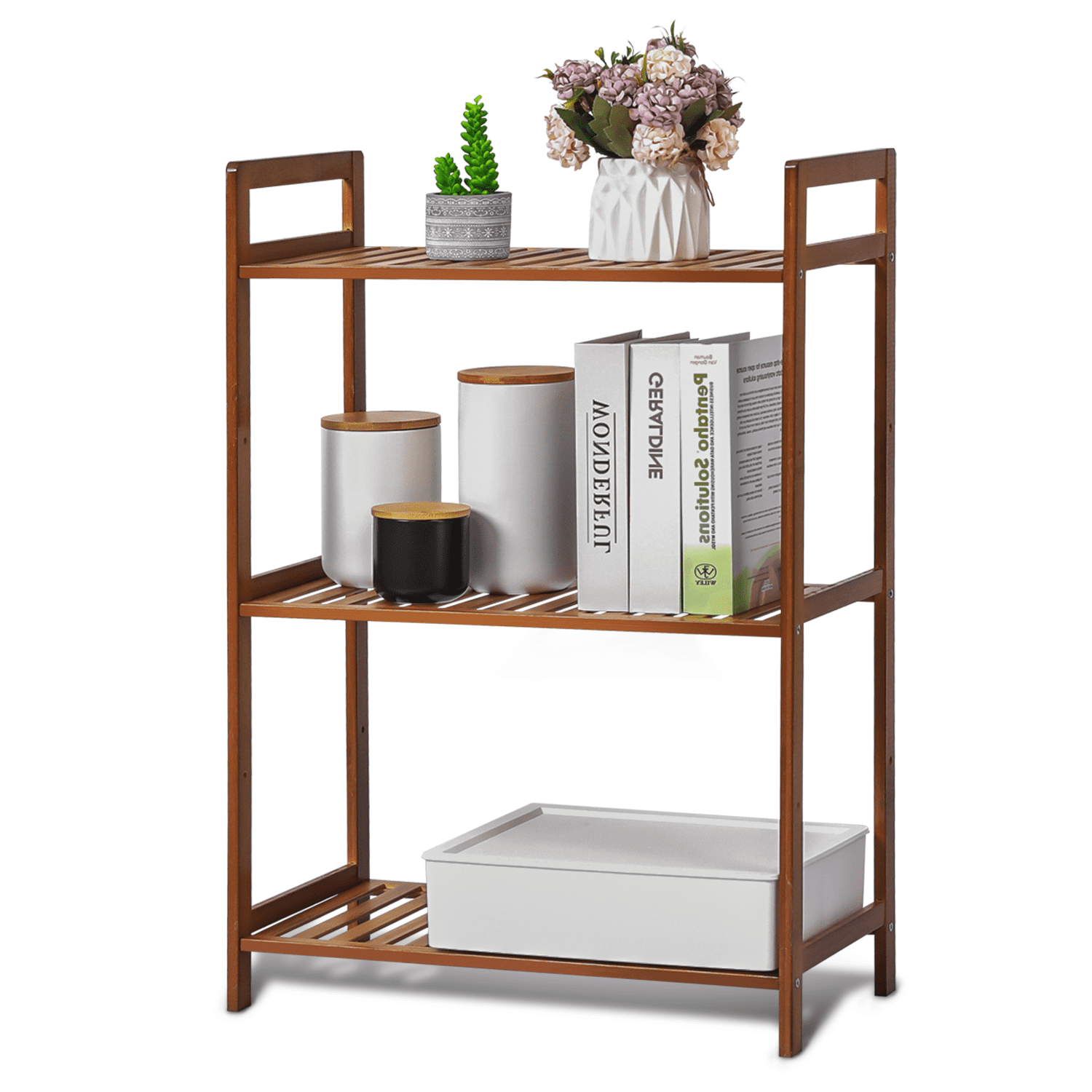 Magshion Bamboo 3 Tiers Shelving Unit, Multifunctional Storage Racks ...