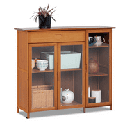 Magshion Bamboo 4 Tier Sideboard Cupboard Kitchen Storage Cabinet with Acrylic Doors, Brown, For Kitchen