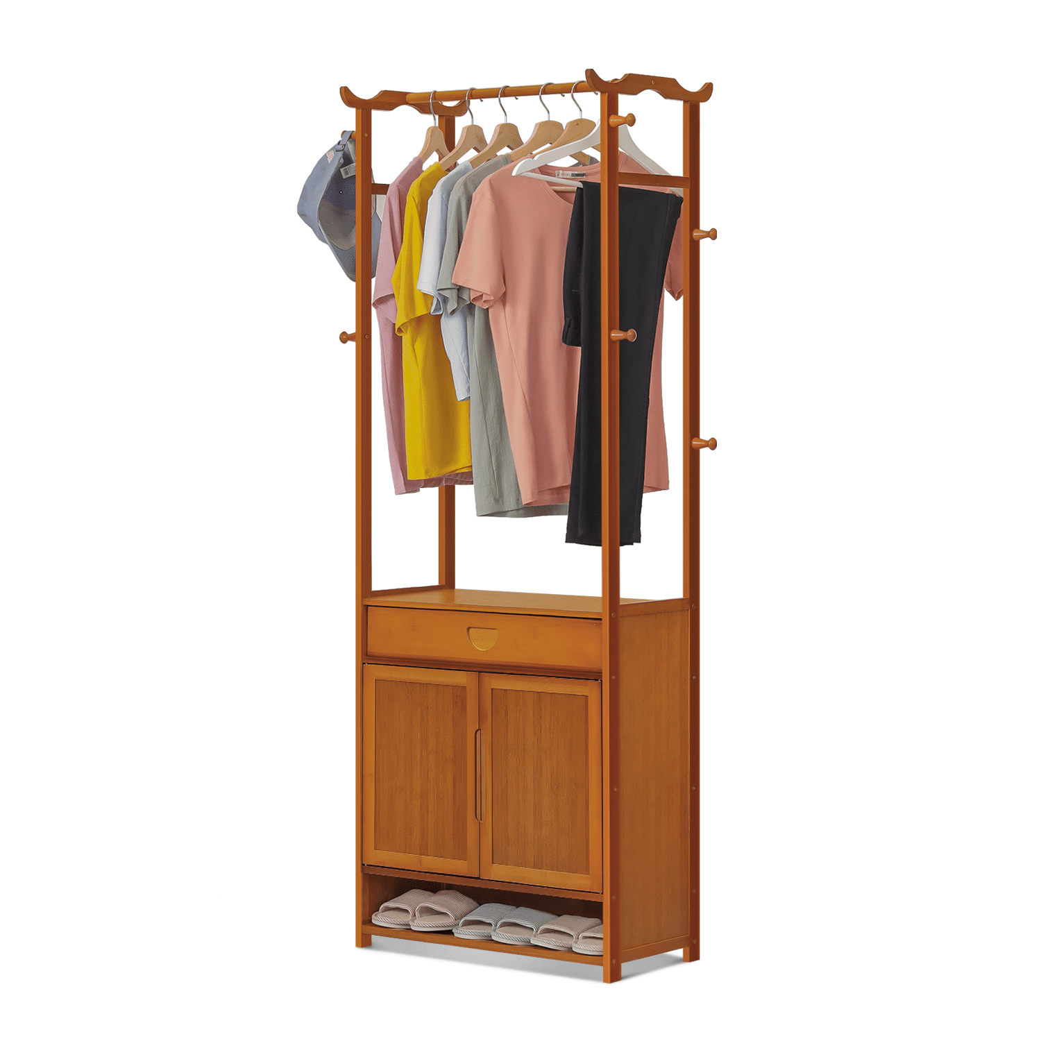 Magshion Bamboo 4 Tiers 1 Drawer Coat Rack with Door, Clothes Shoes ...