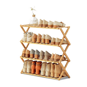 Magshion Bamboo 4 Tiers 16 Pairs Folding Installation-Free Shoes Rack, Storage Stand, Natural, for Entryway