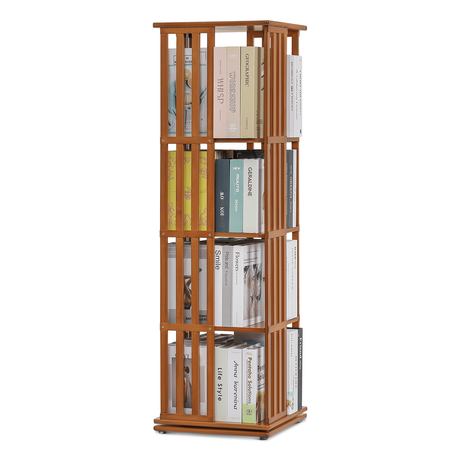 Magshion Bamboo 4 Tiers Open Rotating Bookshelf, Books Toys Display ...