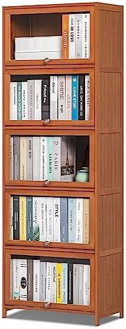 Magshion Bamboo 5-Tier Display Case Bookcase with Clear Acrylic Flip-Up ...