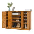 thumbnail image 1 of Magshion Bamboo 5 Tiers 32 Pairs Storage Shoes Rack Blinds with Door, Brown, for Entryway, 1 of 10