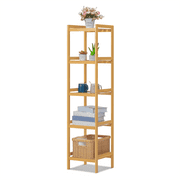 Magshion Bamboo 5 Tiers Bookshelf, Modern Bookcase, Corner Display Shelves, Natural, for Home