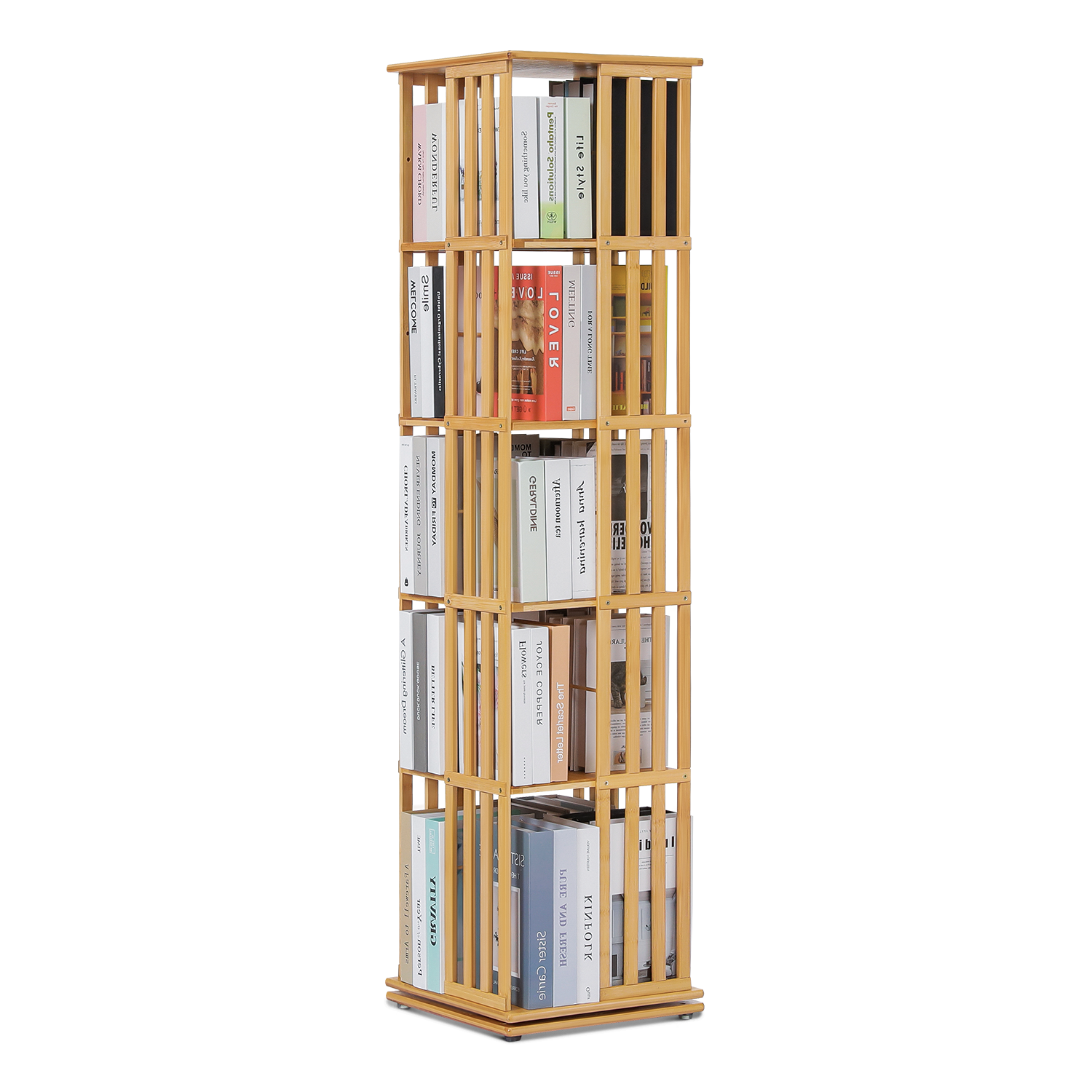 Hartwick 4 Tier Revolving Bookcase with 16 Shelves, Natural Wood