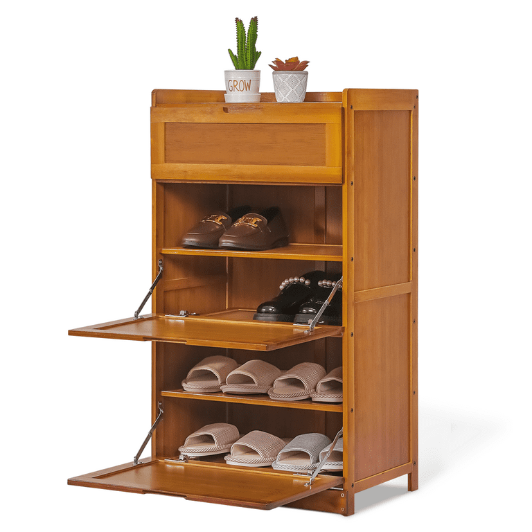 7-Tiers Bamboo Shoe Rack with Door, 36 Pairs Organizer Storage Shoes Shelf  Cabinet for Hallway