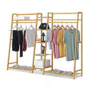 Magshion Bamboo 5 Tiers Trapezoid Coat Rack, Closet Organizer Open Wardrobe, Natural, for Bedroom