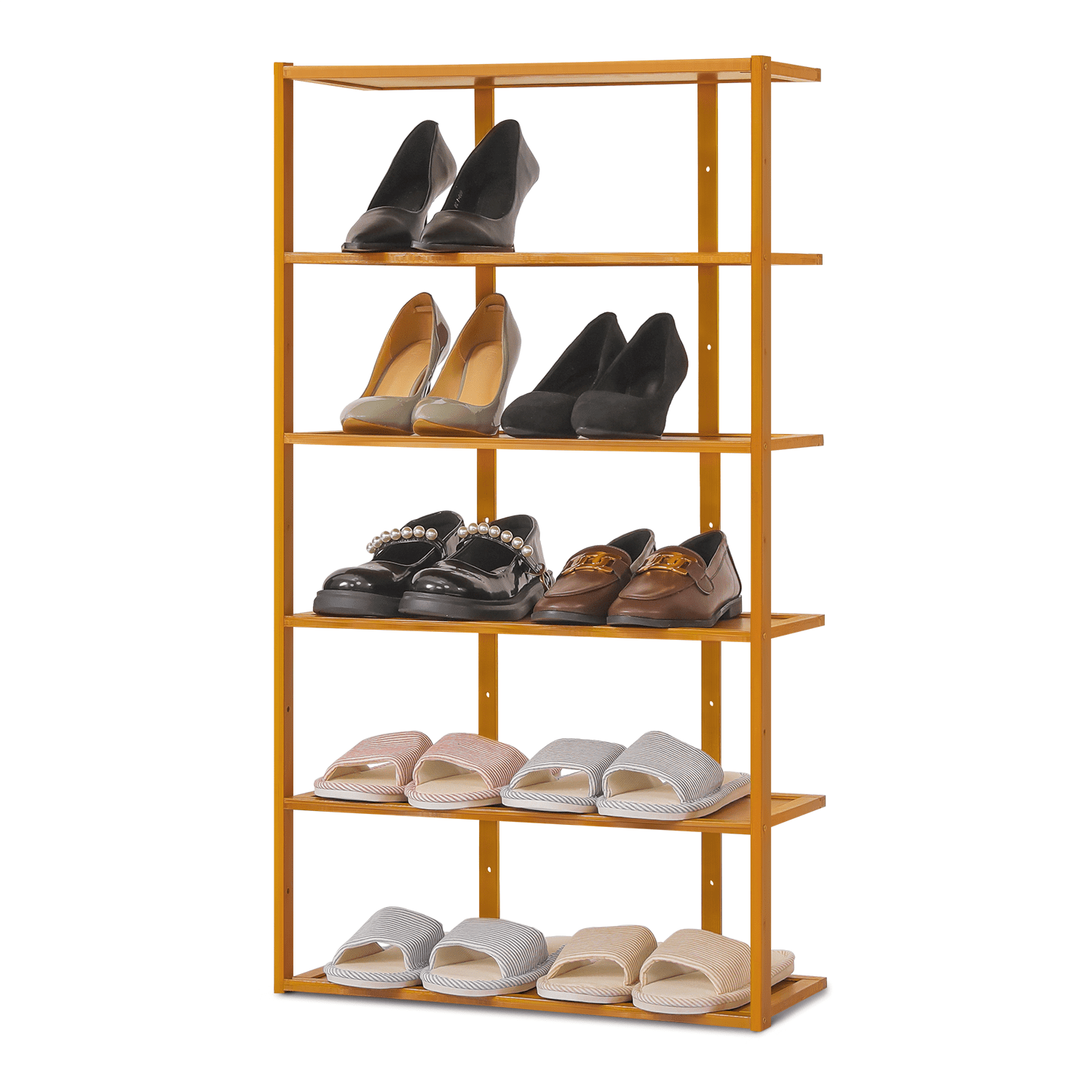 Magshion Bamboo 6 Tiers Shoe Rack, Brown, Adjustable Shelf Height ...