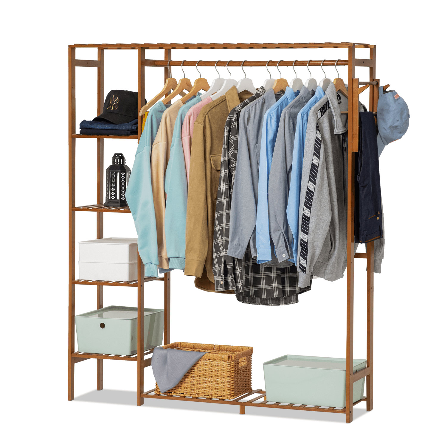 6 Tier Ladder Strong Wooden Clothes Rail Garment Rack with Top Rod Hanging  Shelf