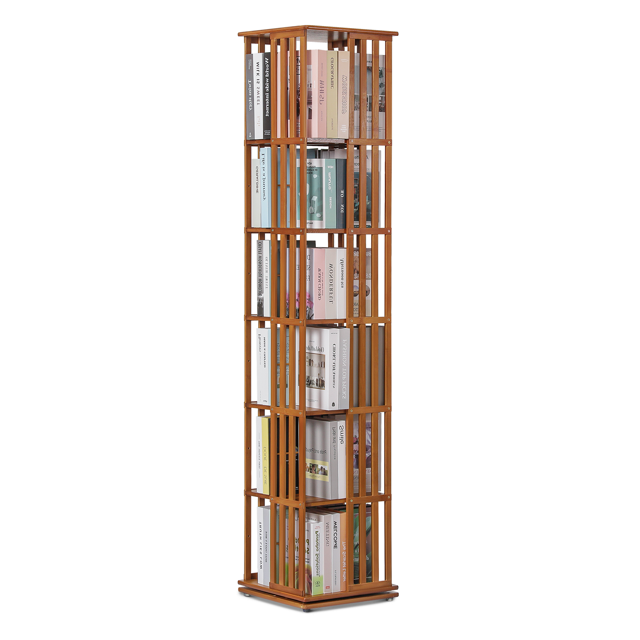 Magshion Bamboo 6 Tiers Rotating Bookshelf, Modern Bookcase, Movable ...