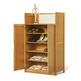 thumbnail image 1 of Magshion Bamboo 6 Tiers Shoes Rack with Door, 15 Pairs Organizer Cabinet, Brown, for Entryway, 1 of 11
