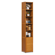 Magshion Bamboo 7 Shelves Bookcase with Door, Display Storage Cabinet, Brown, for Home