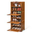 thumbnail image 1 of Magshion Bamboo 7 Tiers 18 Pairs Shoes Cabinet with Door, Storage Shelf, Brown, for Entryway, 1 of 10
