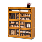 Magshion Bamboo 7 Tiers 33 Pairs Shoes Cabinet, Pull-Down Acrylic Door, Brown, for Entryway
