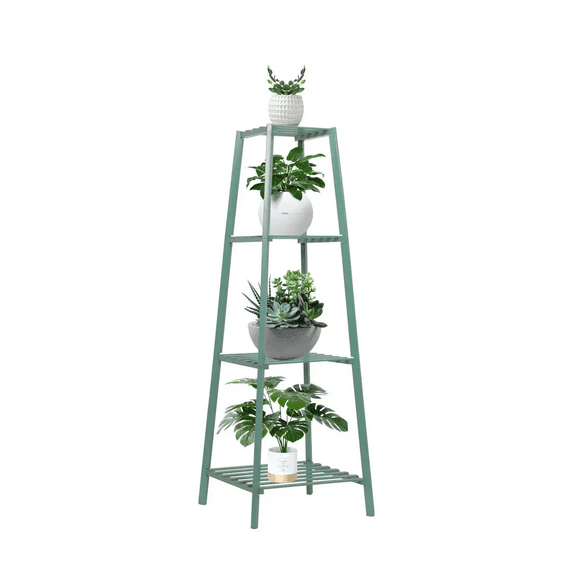 Magshion Bamboo Garden Pastoral Plant Stand Rack, 4 Tiers Display Indoor Outdoor Standing, Green
