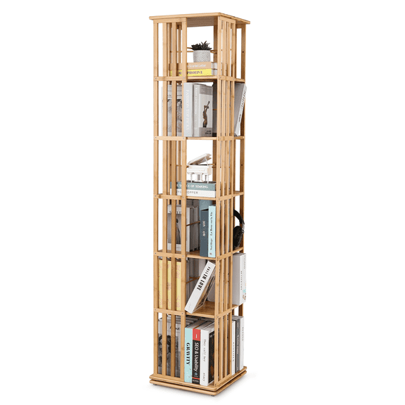 Magshion Bamboo Revolving Bookshelf 360 Degrees, 6-Tiers Free Standing Rotating Bookcase, Storage Rack for Home, Study, Office, Natural