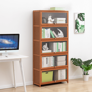 Magshion Bamboo 5 Shelf Bookcase , 68"Tall Storage Cabinet Organizer with Acrylic Door, for Home