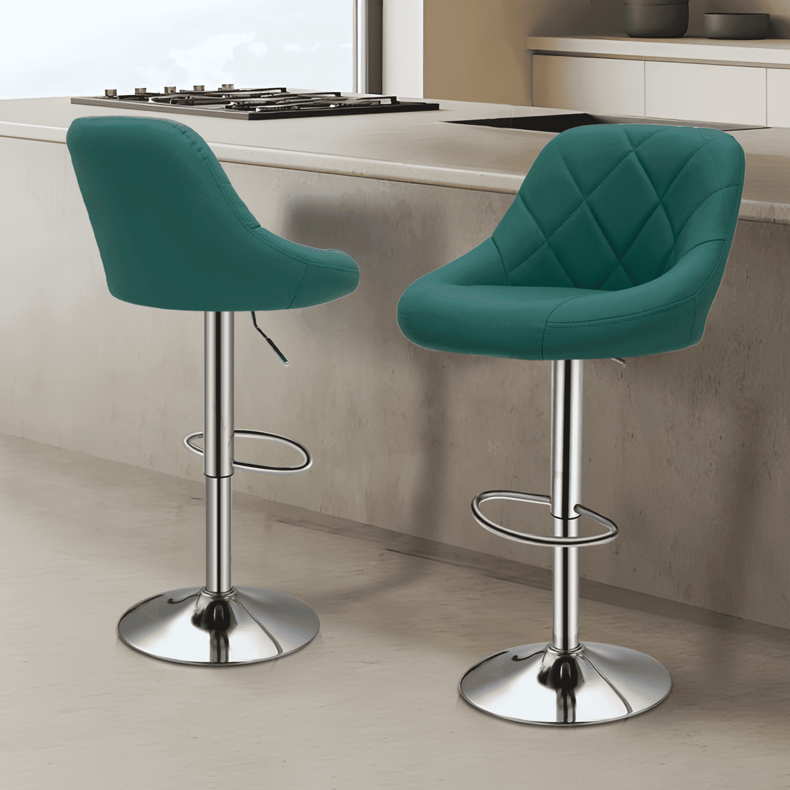 Magshion Bar Stool with 360-Degree Swivel, Teal Green, Set of 2