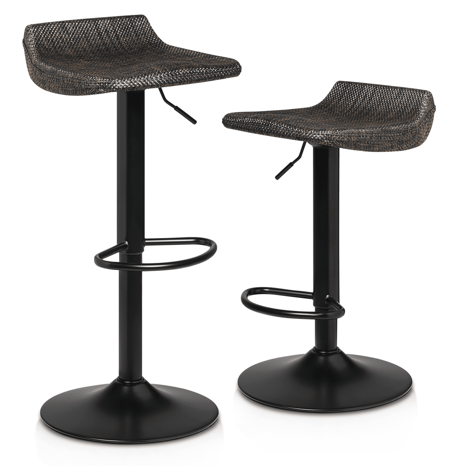 Adjustable Swivel Brown Rattan and Metal Bar Stools Set of 2
