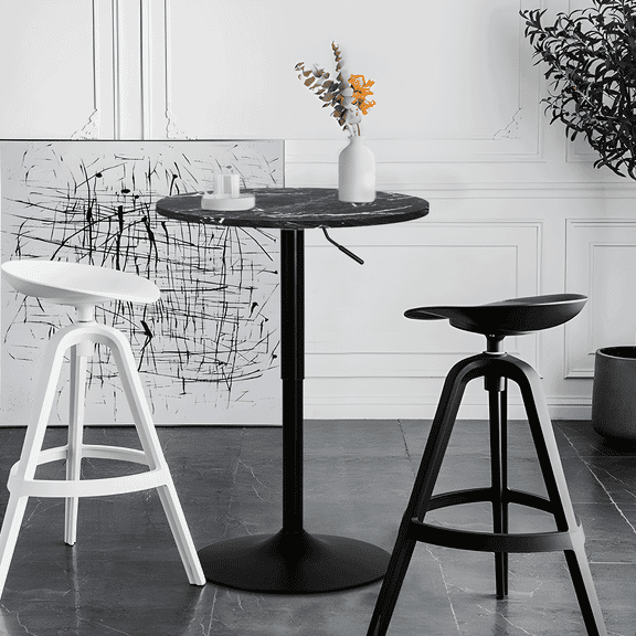 Magshion Bar Table Round Cocktail Table, 23.6 Inch Adjustable-Heigh Pub Table Sturdy Base Bistro Table for Dining Room Home Kitchen Patio Bistro, Marble Black