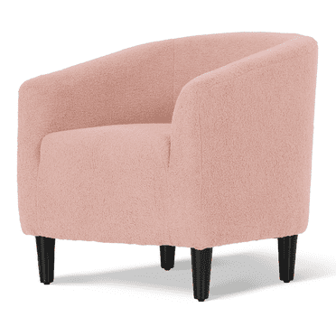 Magshion Barrel Accent Chair, Sherpa Fabric Upholstered Single Sofa Chair with Padded Armrest, for Living Room Office Bedroom, Soft Pink