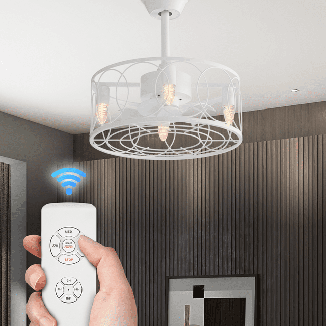 Magshion Caged Ceiling Fan with Remote Control, 18" Low Profile Flush