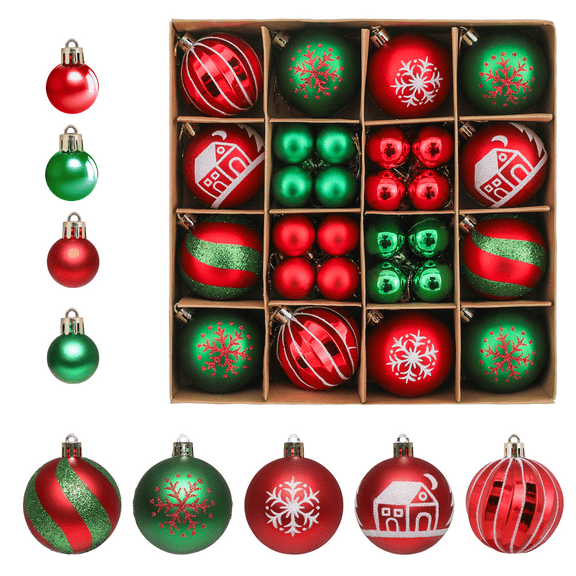 Magshion Christmas Ball Ornaments, 32 Pcs 1.2" and 12 Pcs 2.5" Xmas Hanging Ball for Christmas Tree Decoration, Red, Green