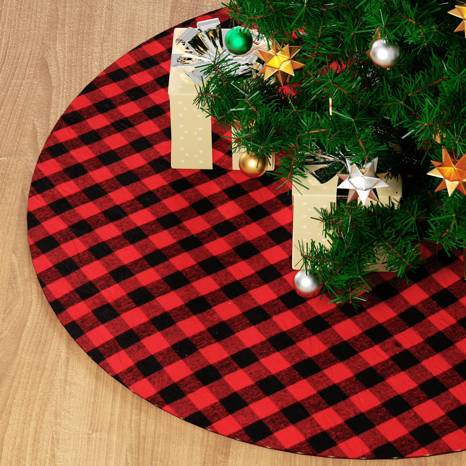 Magshion Christmas Tree Skirt 35 inch, Timeless Plaid Christmas Tree