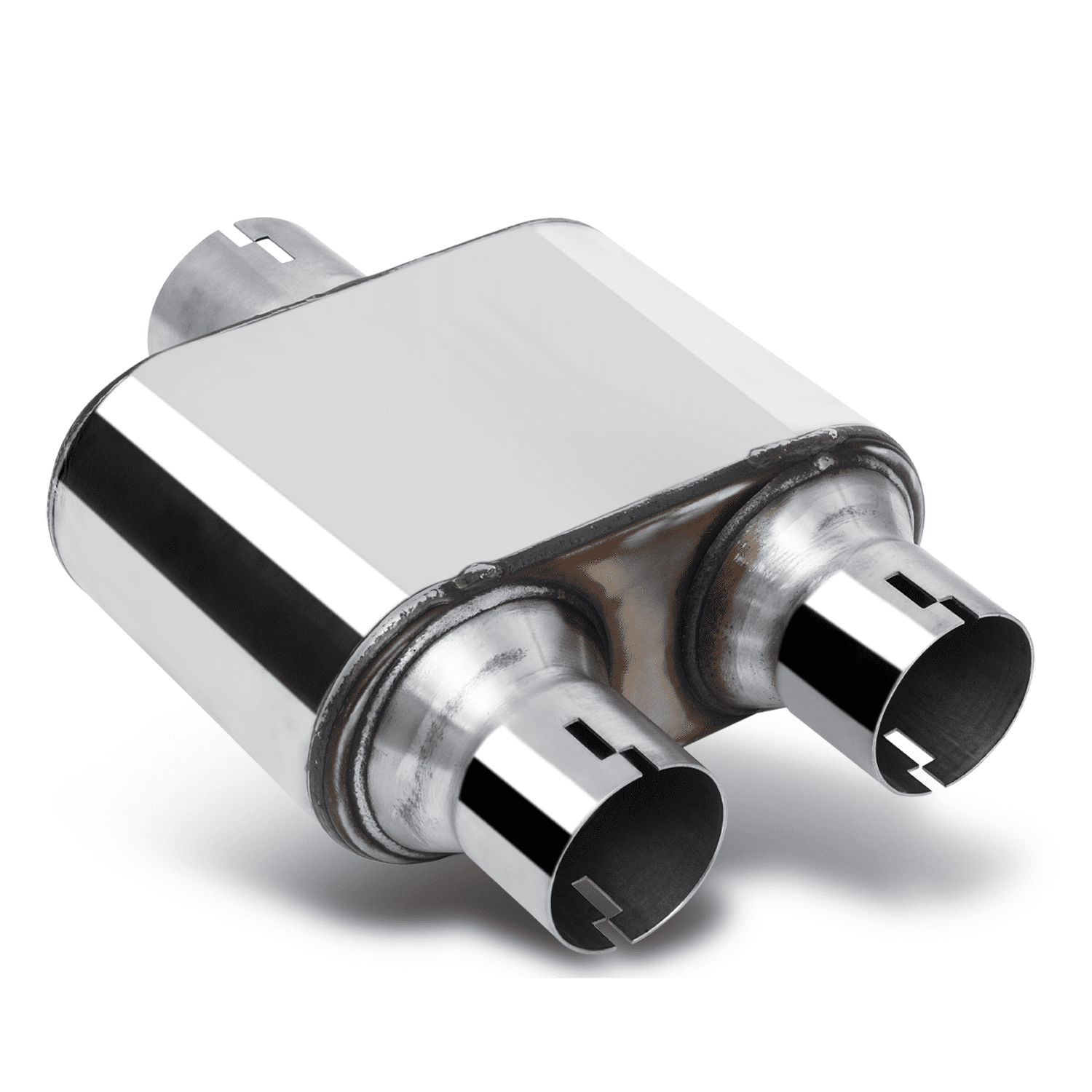 Magshion Chrome 2.5" Inlet 2.25" Outlet Stainless Steel Dual Chambered Exhaust Muffler Straight-Through Round Tip