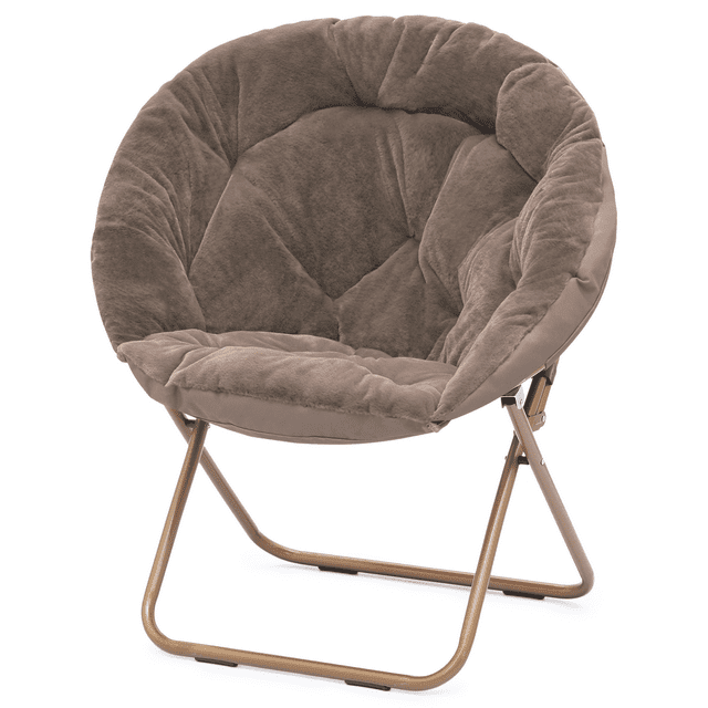 Magshion Comfy Saucer Chair, Foldable Faux Fur Lounge Chair for Bedroom Living Room, Cozy Moon Chair with Metal Frame for Adults, X-Large, Beige