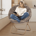 thumbnail image 1 of Magshion Comfy Saucer Chair, Foldable Faux Fur Lounge Chair for Bedroom Living Room, Cozy Moon Chair with Metal Frame for Adults, X-Large, Beige, 1 of 10