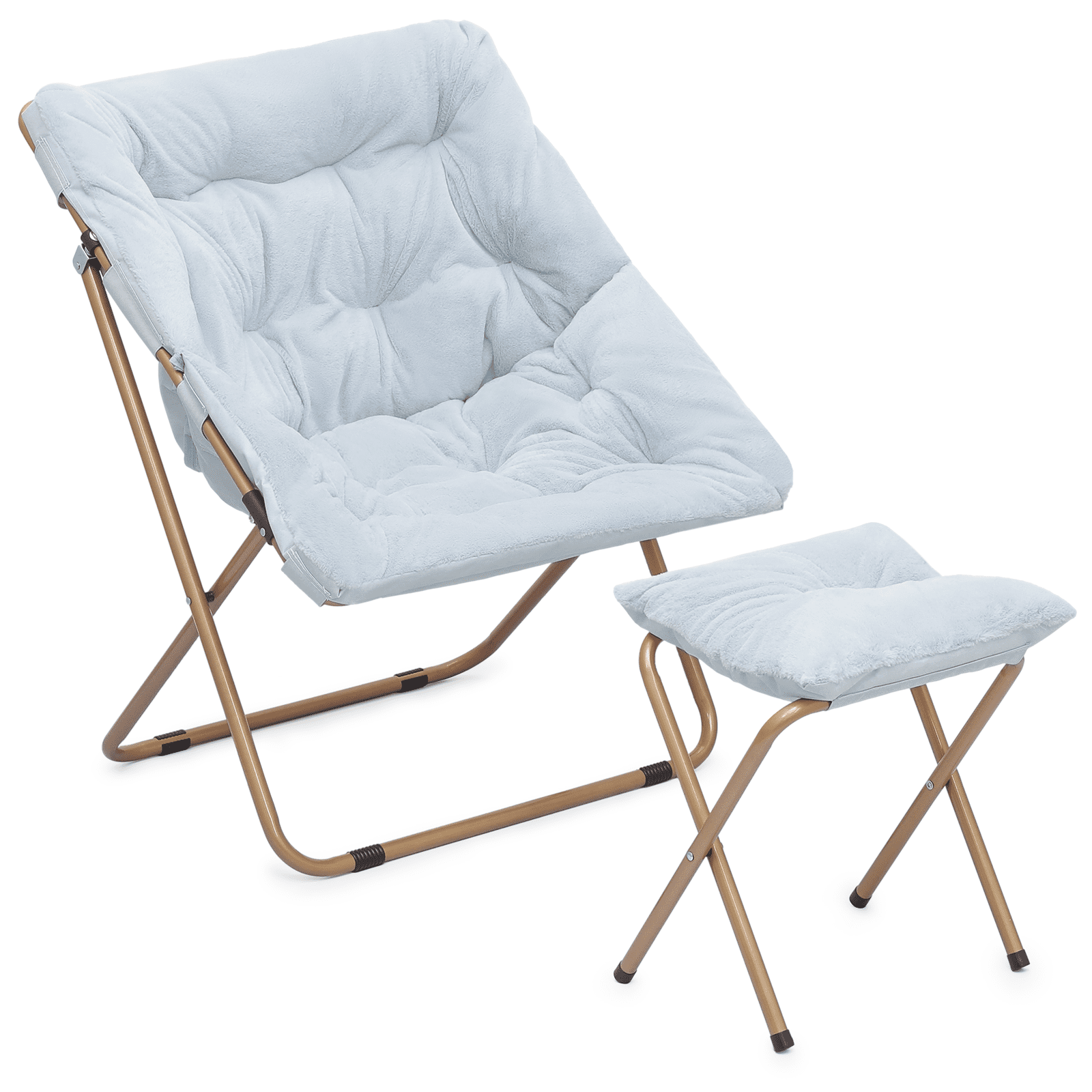 Magshion Comfy Saucer Chair with Ottoman, Faux Fur Oversized Folding