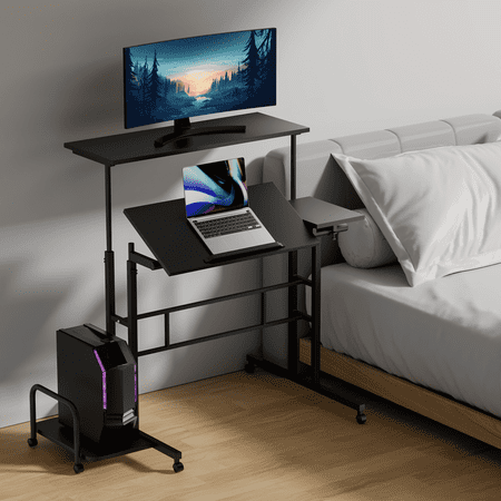 Magshion Complete Computer Workstation Desk, Rolling Laptop Table with Monitor Shelf & Host Rack for Home, Black