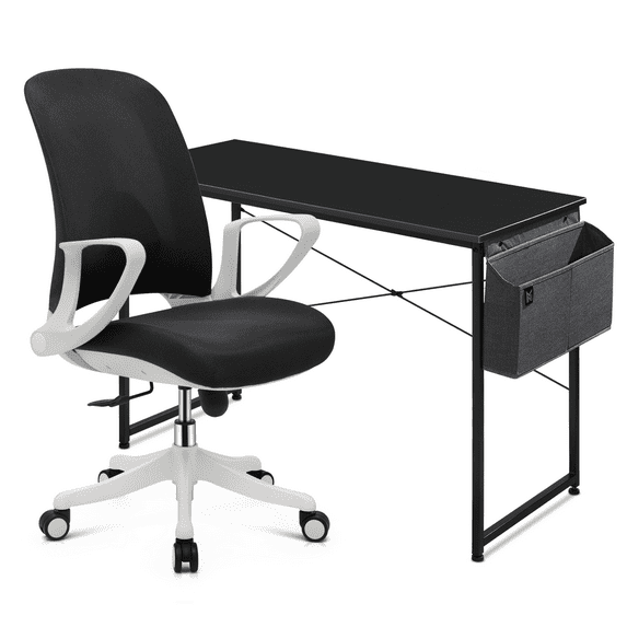 Magshion Computer Desk & Chair Set, Adjustable Mid Back Mesh Chair with Flip Up Armrest and 40" Laptop Table with Storage Bag for Home Office, Black