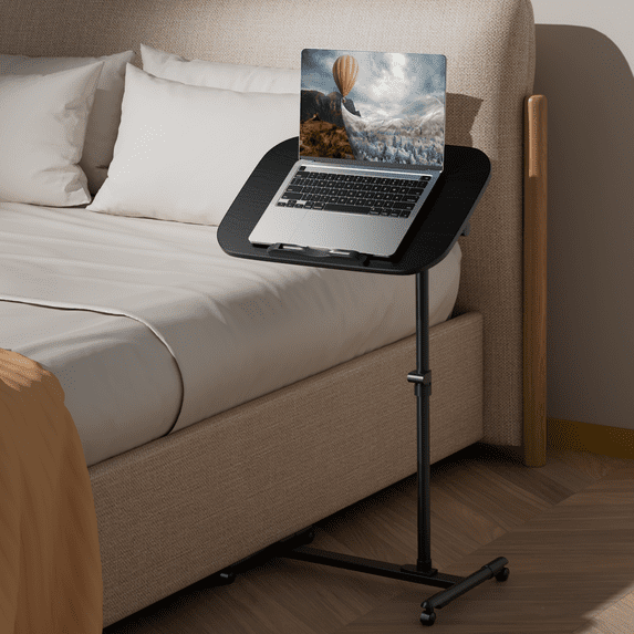 Magshion Computer Desk, Height Adjustable Standing Table, Laptop Desk Rolling Sit-Stand with Wheels for Office, Black