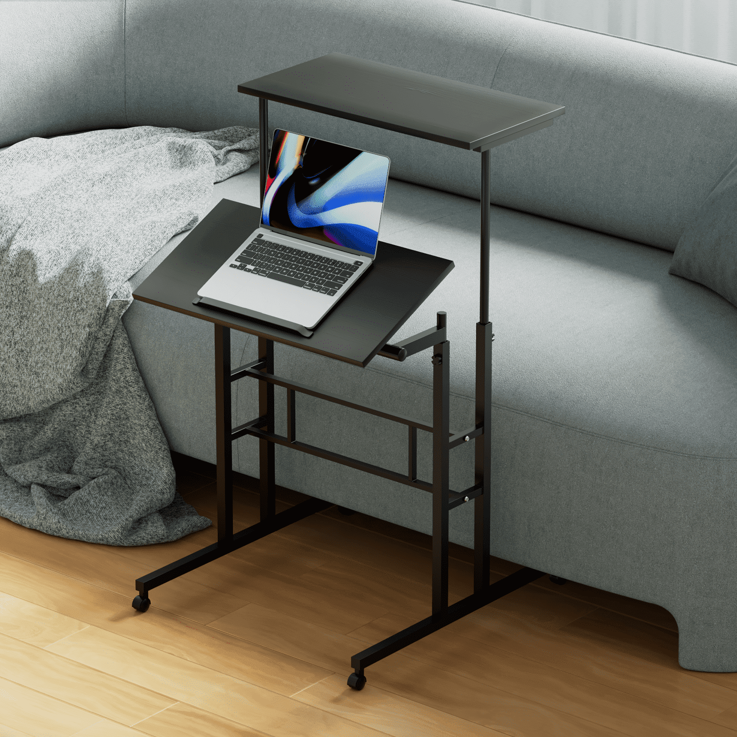 Magshion Computer Desk with Tilting Table, Adjustable Height Small Standing Desk with Monitor Shelf for Standing or Sitting, Black