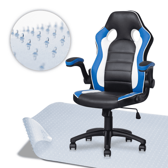 Magshion Computer Swivel Office Chairs & Protect Floor Mat, Adjustable Height for Home Office, Blue