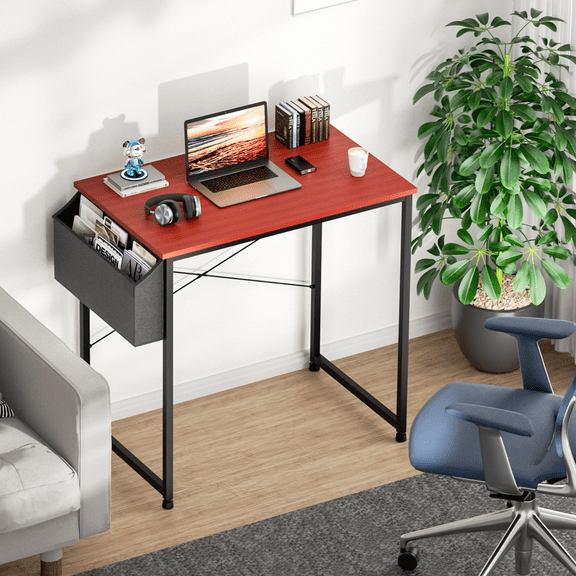 Magshion Computer Writing Desk Home Office, with Storage Bag, 32" Modern Study Laptop Table for Home, Teak Color