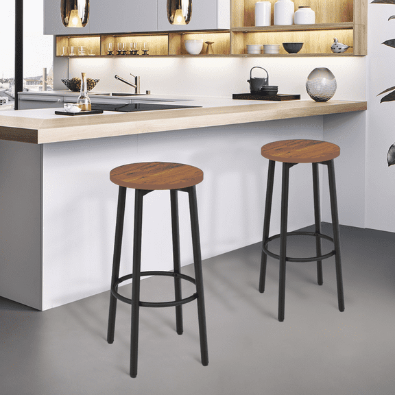 Magshion Counter Height Bar Stools Set of 2, 25.5" Backless Bar Stools with Steel Frame, Modern Breakfast Stools for Kitchen Dining Room Island, Brown