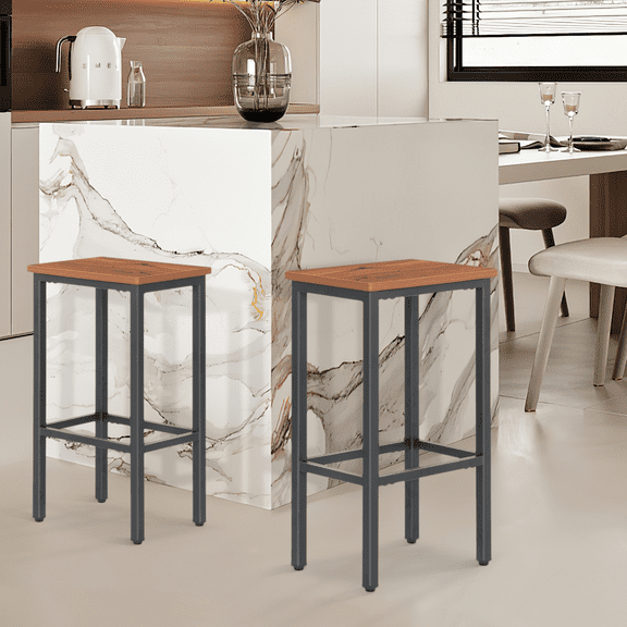 Magshion Counter Height Stool Set of 2, Metal Backless Bar Stools, for Kitchen Dining Room, Rustic Brown