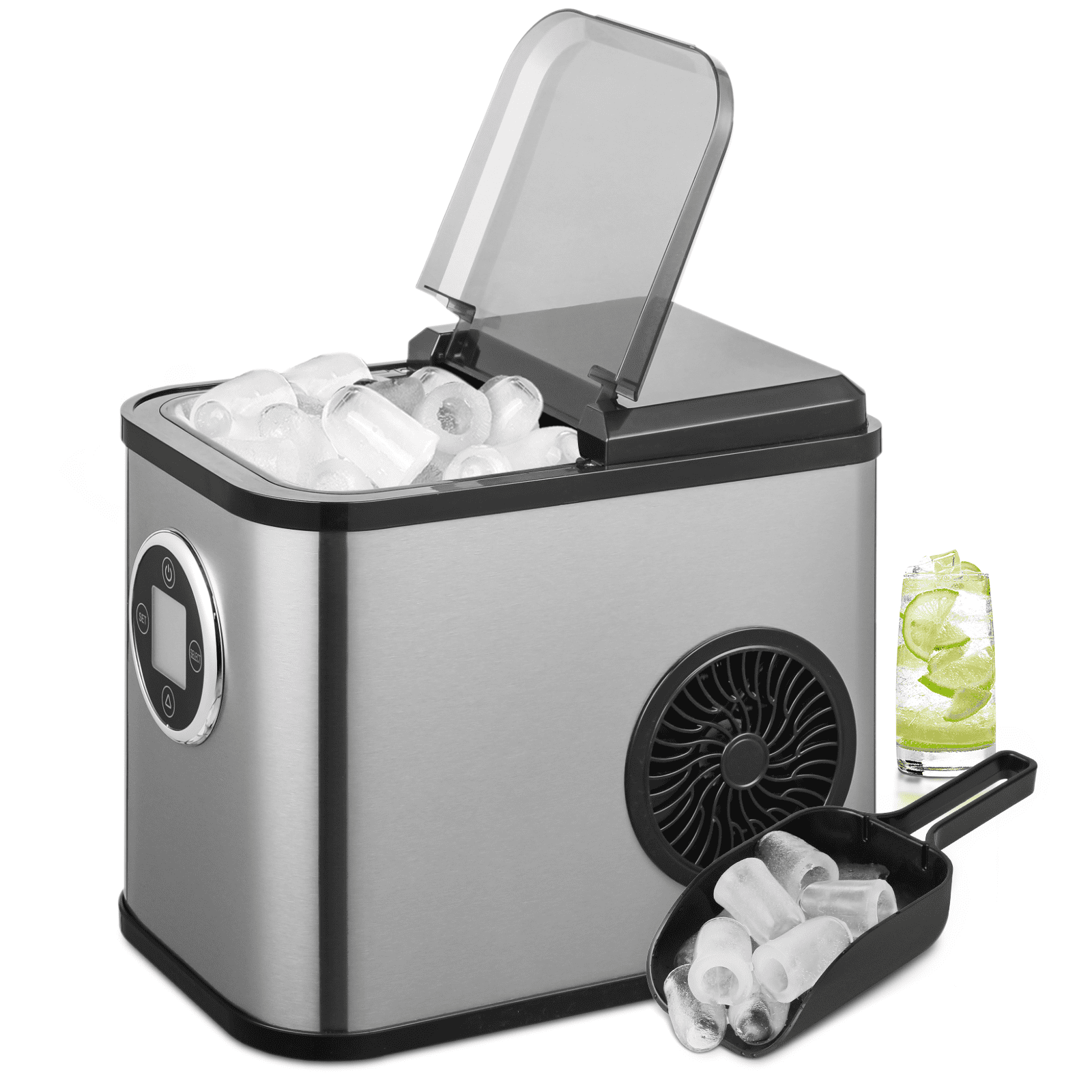 CLEARANCE! Countertop Ice Maker Machine, Portable Ice Makers Countertop,  Make 60g ice in 6mins ,Ice cube shape with hollow cylinder，Make 9 pieces of  ice at a time，red 