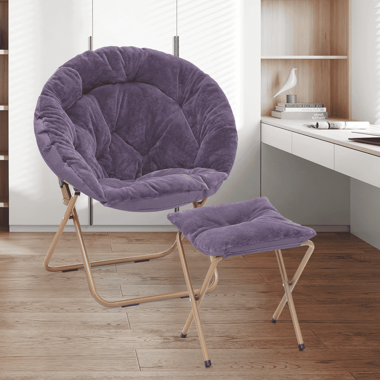 Free Shipping Magshion Cozy Chair with Ottoman Oversized Comfy Folding Lounge Saucer Chair Moon Chair with Footrest Footstool for Living Room Bedroom Purple Walmart