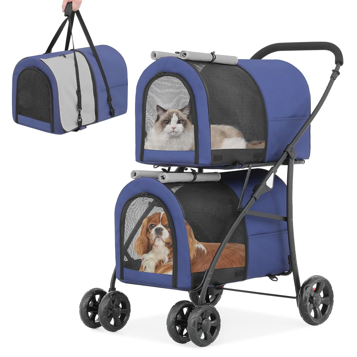 3-in-1 Foldable Dog Stroller With Detachable Carrier – 4-Wheel Pet Stroller For Small/Medium Dogs & Cats