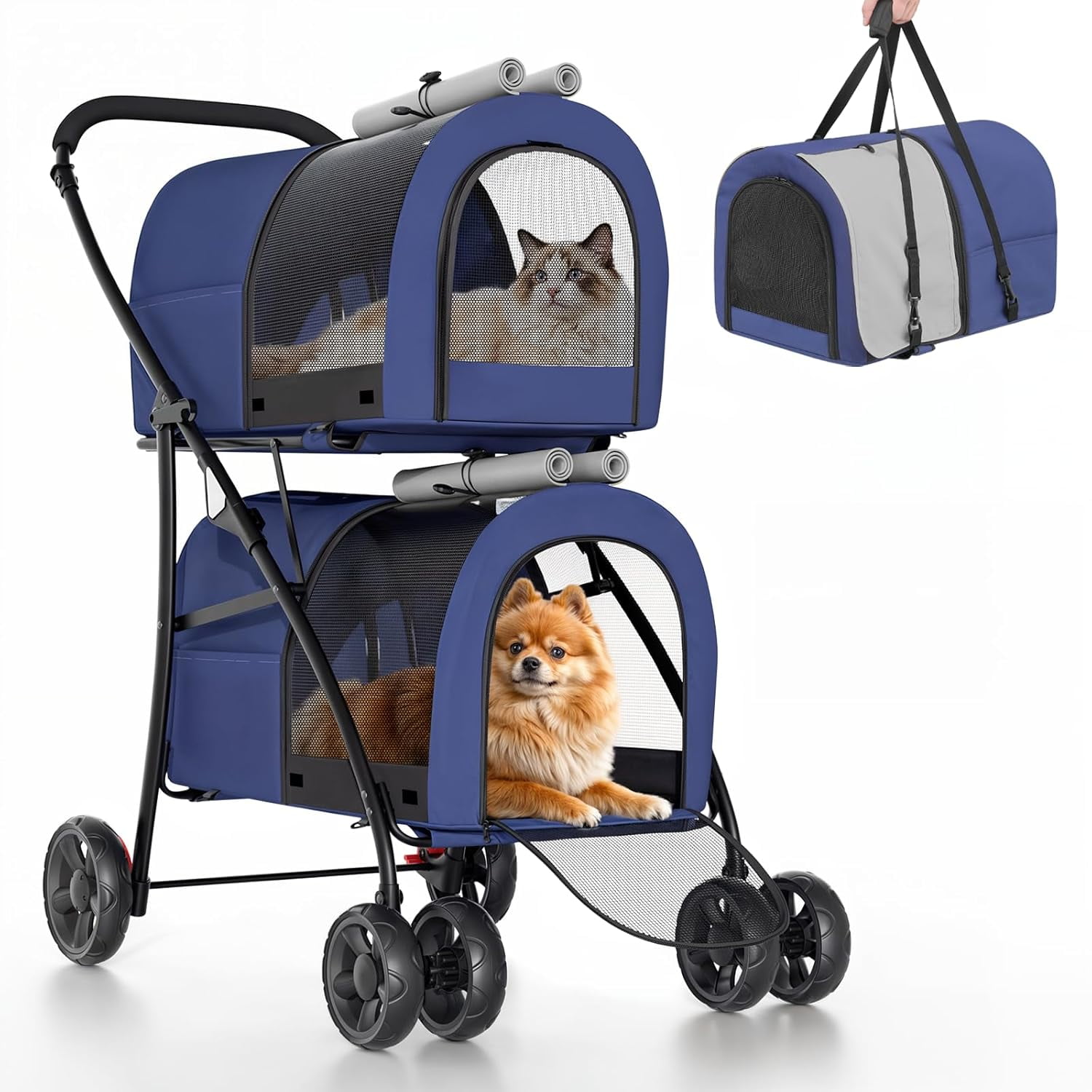 Pet Stroller With Detachable Carrier