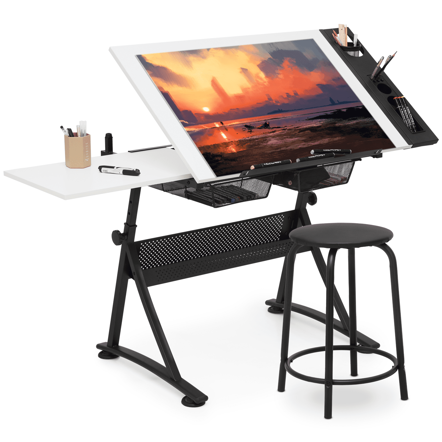 Magshion Drafting Table Desk Craft Work Station with Stool, Drawing ...