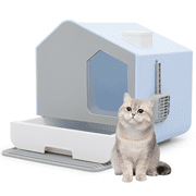 Magshion Enclosed Cat Litter Box with Scoop, Large Cat Litter House with Drawer Tray, Portable Pet Cat Potty Toilet with Front Entry and Litter Mat, Blue