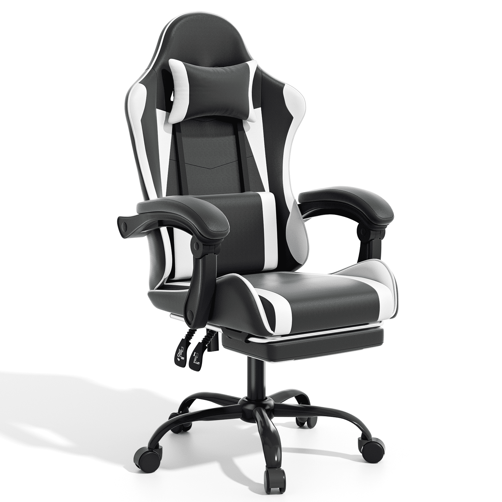 Magshion Ergonomic Gaming Chair with Headrest, Lumbar Support & Footrest - Adjustable Reclining Computer Chair for Adults, High Back Office Desk Chair, 350lbs Capacity， White