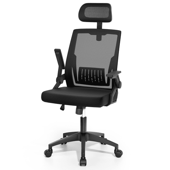 Magshion Ergonomic High Back Office Chair with Adjustable Headrest, Flip-Up Armrests, Mesh Back & Tilt Function, Black