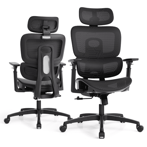 Magshion 1pc Ergonomic Office Chair with Adjustable Lumbar Support, 3D Armrests, 145 Recline & Headrest, High Back Desk Chair