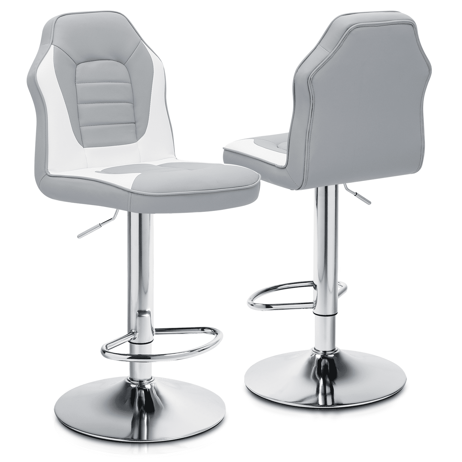 Magshion Extra Comfort Modern Racing Seat Bar Stools Chair Adjustable Swivel Mixed Color Set of 2 Gray/White